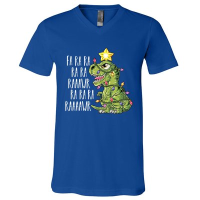 Dinosaur Christmas Gift Fa Ra Ra Rawr Tree Rex Xmas Gift V-Neck T-Shirt