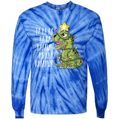 Dinosaur Christmas Gift Fa Ra Ra Rawr Tree Rex Xmas Gift Tie-Dye Long Sleeve Shirt