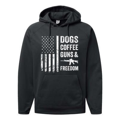 DOGS COFFEE GUNS & FREEDOM Funny Pro Gun American Flag Performance Fleece Hoodie