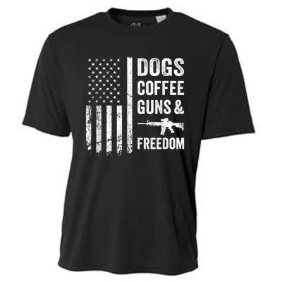 DOGS COFFEE GUNS & FREEDOM Funny Pro Gun American Flag Cooling Performance Crew T-Shirt