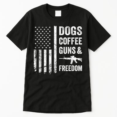 DOGS COFFEE GUNS & FREEDOM Funny Pro Gun American Flag Tall T-Shirt