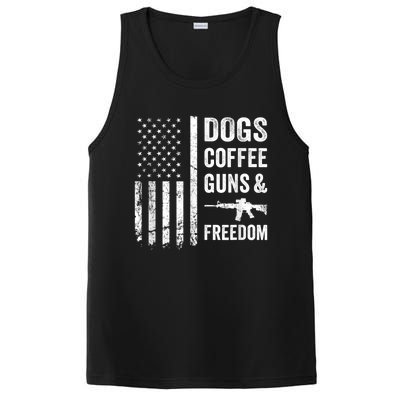 DOGS COFFEE GUNS & FREEDOM Funny Pro Gun American Flag PosiCharge Competitor Tank