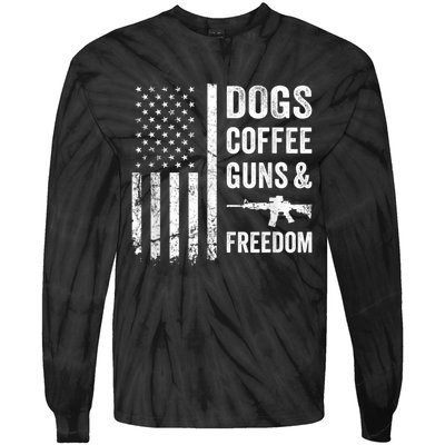 DOGS COFFEE GUNS & FREEDOM Funny Pro Gun American Flag Tie-Dye Long Sleeve Shirt