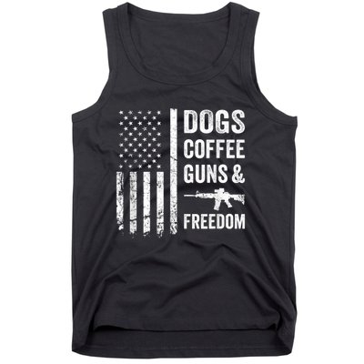 DOGS COFFEE GUNS & FREEDOM Funny Pro Gun American Flag Tank Top