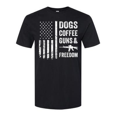 DOGS COFFEE GUNS & FREEDOM Funny Pro Gun American Flag Softstyle CVC T-Shirt