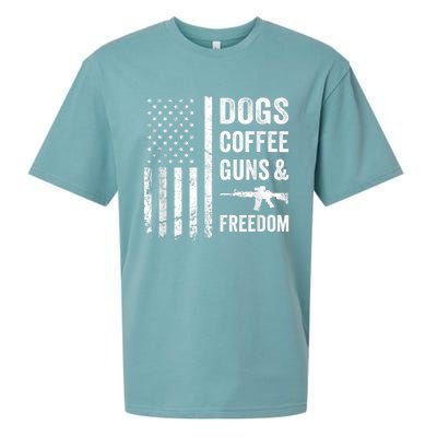 DOGS COFFEE GUNS & FREEDOM Funny Pro Gun American Flag Sueded Cloud Jersey T-Shirt