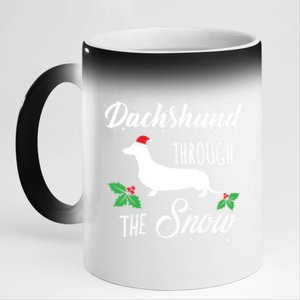 Dachshund Christmas Gift Dachshund Through Snow Dog Gift 11oz Black Color Changing Mug