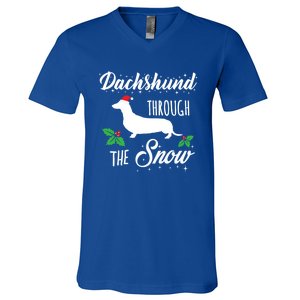 Dachshund Christmas Gift Dachshund Through Snow Dog Gift V-Neck T-Shirt