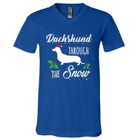 Dachshund Christmas Gift Dachshund Through Snow Dog Tee Gift V-Neck T-Shirt