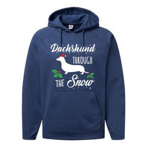 Dachshund Christmas Gift Dachshund Through Snow Dog Tee Gift Performance Fleece Hoodie