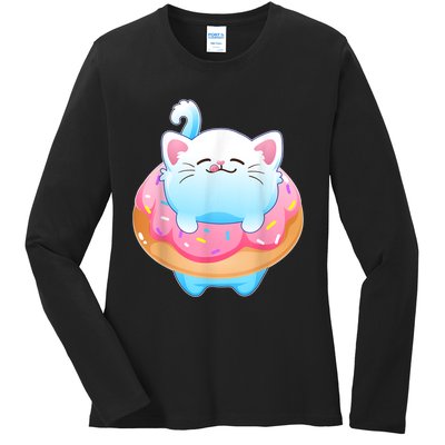 Donut Cat Gifts For Kitty Lovers S Ladies Long Sleeve Shirt