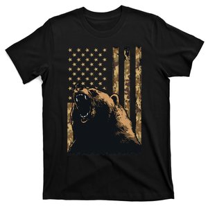 Desert Camo Grizzly Bear Grunge American Flag Tactical USA T-Shirt