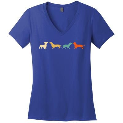 Dachshund Cute Gift Vintage Retro Wiener Dog Tee Gift Women's V-Neck T-Shirt