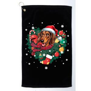 Dachshund Christmas Heart Wreath Santa Hat Dog Mom Dog Lover Gift Platinum Collection Golf Towel