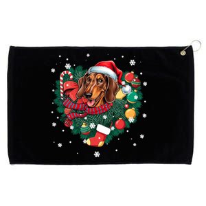 Dachshund Christmas Heart Wreath Santa Hat Dog Mom Dog Lover Gift Grommeted Golf Towel