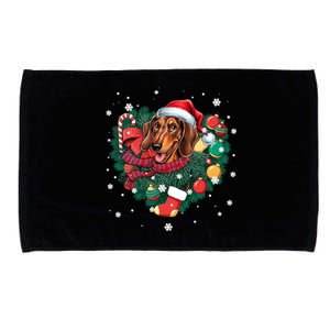 Dachshund Christmas Heart Wreath Santa Hat Dog Mom Dog Lover Gift Microfiber Hand Towel