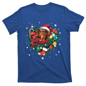 Dachshund Christmas Heart Wreath Santa Hat Dog Mom Dog Lover Gift T-Shirt