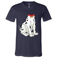 Dalmatian Costume Halloween Dog Print Women V-Neck T-Shirt