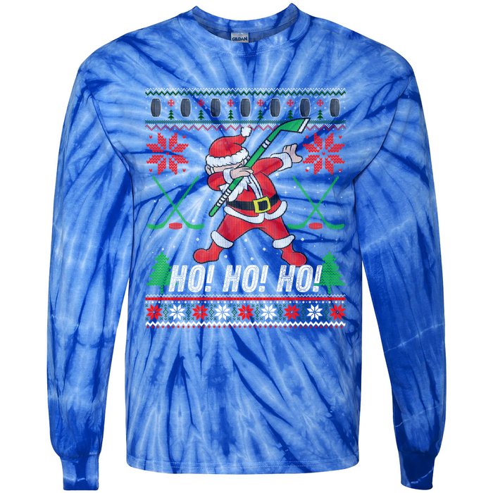 Dabbing Christmas Hockey Ugly Sweater Gift Tie-Dye Long Sleeve Shirt