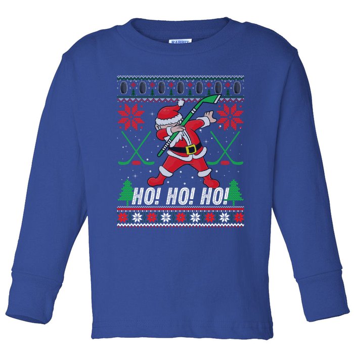 Dabbing Christmas Hockey Ugly Sweater Gift Toddler Long Sleeve Shirt