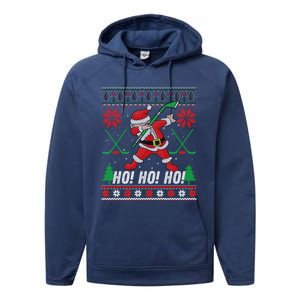 Dabbing Christmas Hockey Ugly Sweater Gift Performance Fleece Hoodie