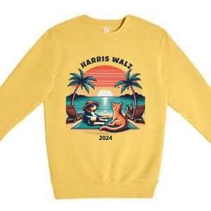 Dog & Cat Harris Walz 2024 Election Sunset Premium Crewneck Sweatshirt