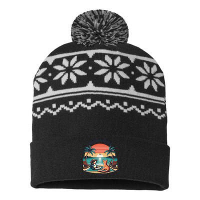 Dog & Cat Harris Walz 2024 Election Sunset USA-Made Snowflake Beanie