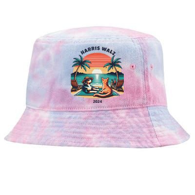 Dog & Cat Harris Walz 2024 Election Sunset Tie-Dyed Bucket Hat