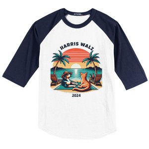 Dog & Cat Harris Walz 2024 Election Sunset Baseball Sleeve Shirt