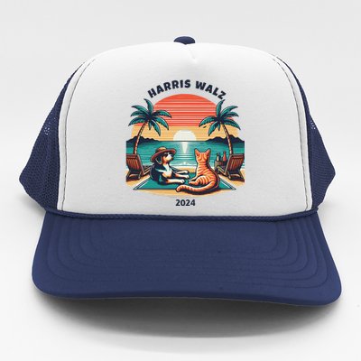 Dog & Cat Harris Walz 2024 Election Sunset Trucker Hat