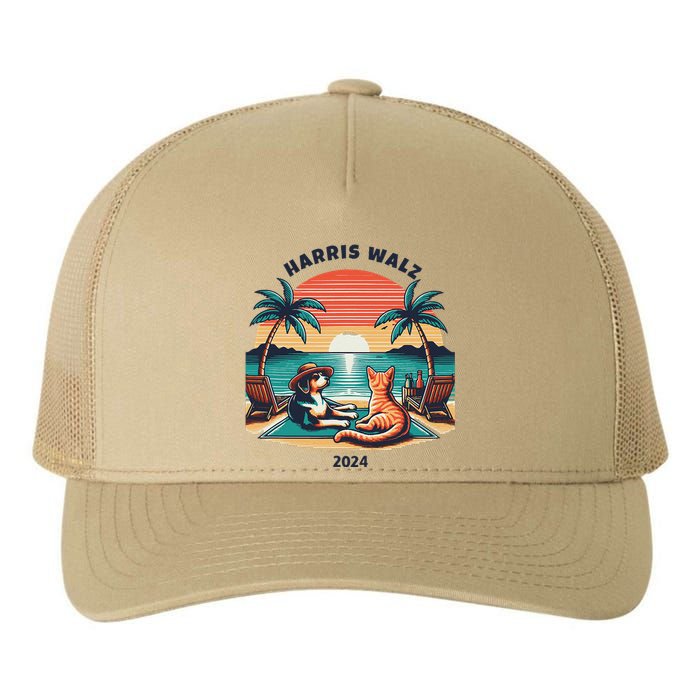 Dog & Cat Harris Walz 2024 Election Sunset Yupoong Adult 5-Panel Trucker Hat