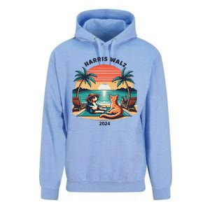 Dog & Cat Harris Walz 2024 Election Sunset Unisex Surf Hoodie