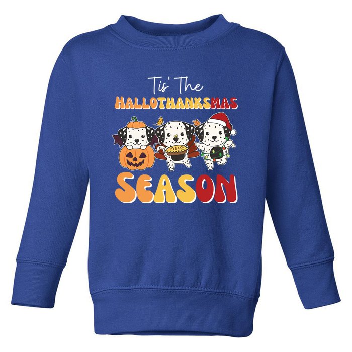 Dalmatian Christmas Halloween Tis The Hallothanksmas Cool Gift Toddler Sweatshirt