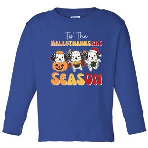 Dalmatian Christmas Halloween Tis The Hallothanksmas Cool Gift Toddler Long Sleeve Shirt