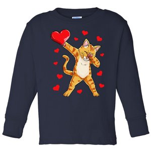 Dabbing Cat Heart Valentines Day Kitty Kitten Lovers Toddler Long Sleeve Shirt