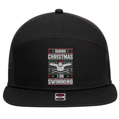 During Christmas I Do Swimming Holiday Swimmer Xmas Swim Gift 7 Panel Mesh Trucker Snapback Hat