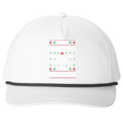 During Christmas I Do Swimming Holiday Swimmer Xmas Swim Gift Snapback Five-Panel Rope Hat