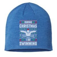 During Christmas I Do Swimming Holiday Swimmer Xmas Swim Gift Sustainable Beanie