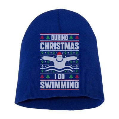 During Christmas I Do Swimming Holiday Swimmer Xmas Swim Gift Short Acrylic Beanie