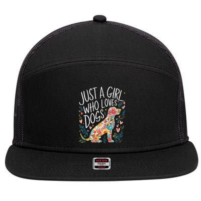 Dog Cute Just A Girl Who Loves Dogs 7 Panel Mesh Trucker Snapback Hat