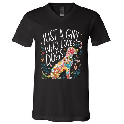 Dog Cute Just A Girl Who Loves Dogs V-Neck T-Shirt