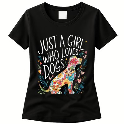 Dog Cute Just A Girl Who Loves Dogs Womens T-Shirt