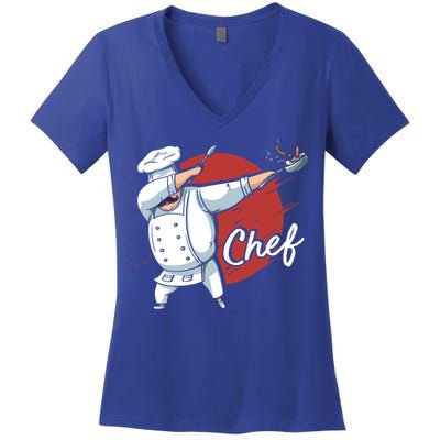Dabbing Chef Japan Flag Chef Cook Cool Gift Women's V-Neck T-Shirt