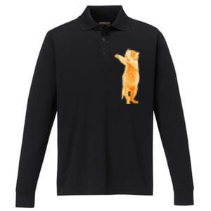 Dabbing Cat Kitten Funny Dab Dance Kitty Funny Gift Performance Long Sleeve Polo