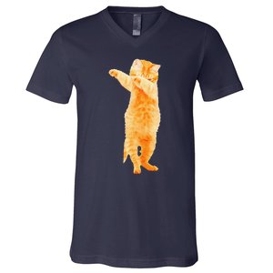 Dabbing Cat Kitten Funny Dab Dance Kitty Funny Gift V-Neck T-Shirt