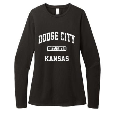 Dodge City Kansas KS Vintage State Athletic Style Womens CVC Long Sleeve Shirt