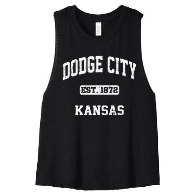 Dodge City Kansas KS Vintage State Athletic Style Women's Racerback Cropped Tank