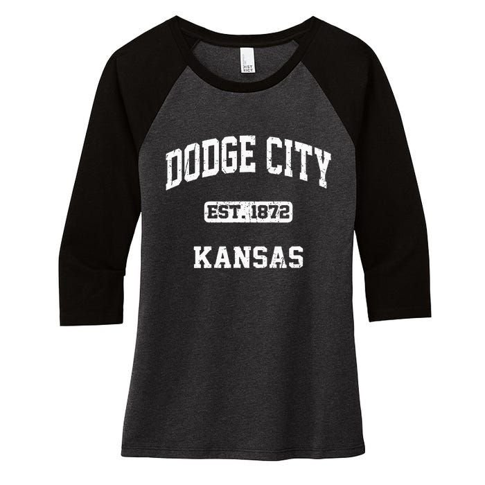 Dodge City Kansas KS Vintage State Athletic Style Women's Tri-Blend 3/4-Sleeve Raglan Shirt