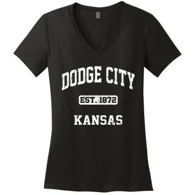 Dodge City Kansas KS Vintage State Athletic Style Women's V-Neck T-Shirt