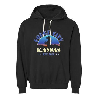 Dodge City Kansas Ks Wild Horse Garment-Dyed Fleece Hoodie